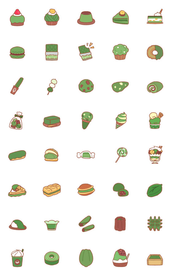 [LINE絵文字]おいしい＆かわいい！抹茶スイーツの絵文字の画像一覧