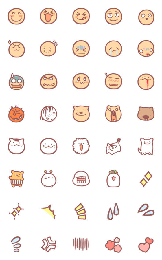[LINE絵文字]まんが的表現／コミカルな顔と動物と謎生物の画像一覧
