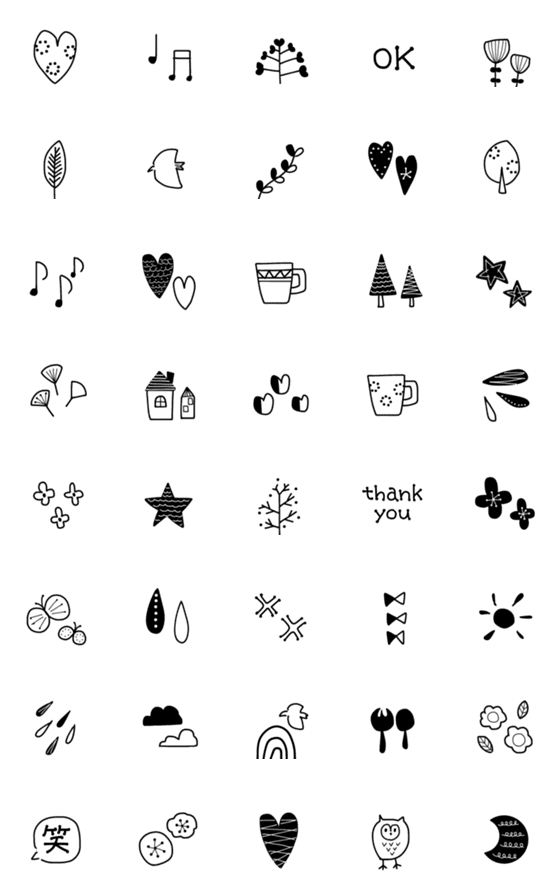 [LINE絵文字]北欧風モノトーン絵文字2の画像一覧